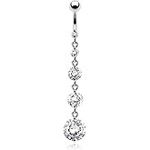 Forbidden Body Jewelry Dangle Belly Button Rings CZ Crystal Navel Rings for Women Surgical Steel 14G