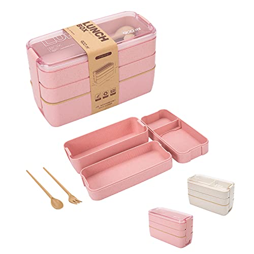 Rarapop 3 Pack Stackable Bento Box Japanese Lunch Box Kit with Spoon