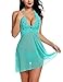 Avidlove Women Halter Lace Babydoll Mesh Sexy Lingerie Set Nightwear, Small, Green Eba