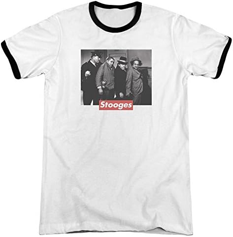 Three Stooges Supreme Rip Mens Adult Heather Ringer Shirt White/Black Sm
