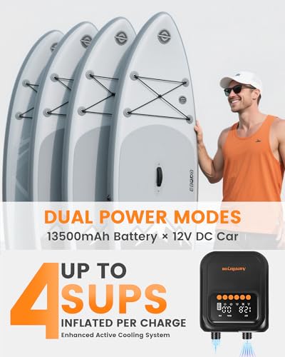 Electric Paddle Board Pump Portable Rechargeable -20PSI 13500mAh Battery (USB C) SUP Air Pump with Dual Stage Inflation & Deflation, Auto-Off for Stand up Paddle Board, Kayaks, Tents & Inflatables