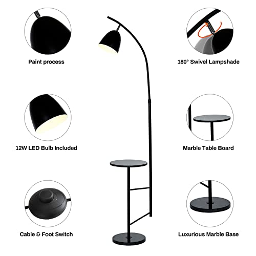 O'NEELDY Modern Black Arc Floor Lamp with Marble Table 70'' Tall