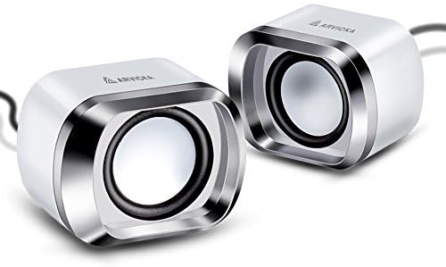 ARVICKA Compact Decent USB Speakers- 2.0 Wired Multimedia Desktop Laptop Speakers for PC, Notebook, Tablet, Small Computer speakers for Office, School, White