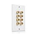 Cable Matters Speaker Wire Wall Plate, Gold Plated Speaker Wall Plate with Banana Plug Binding Post for 4 Speakers, White