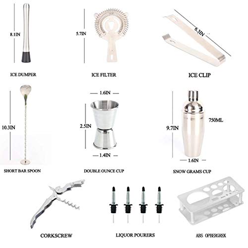 YHWD Cocktailshaker 10 Teiliges Cocktail Bar Set Edelstahl mit Acrylständer,Bartending Kit Barkeeper Werkzeuge Boston… – Bild 4
