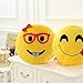 VicLabs New Fashionable Cute Smiley Emoticon Emoji Pillow for Kids and Young Ladies (Dia 12.5 Inch, Lady Nerd Round Yellow Cushion)