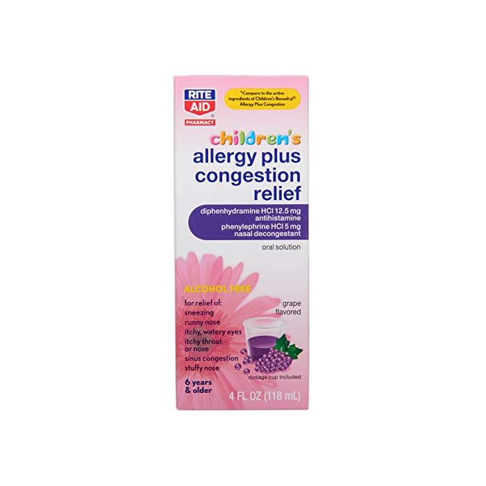 Rite Aid Children's Allergy Relief, Diphenhydramine HCI, Grape Flavor, 12.5 mg - 4 oz | Children's Allergy Medicine