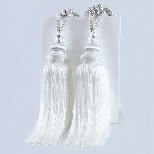BERTERI 1 Pair Decorative Livingroom Curtain Rope Tieback with Tasselsï¼Œ Elegant White Curtain Beads Tassels Holdback Window Treatment Accessories