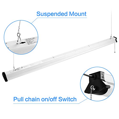 FaithSail 52W Linkable LED Shop Light 4FT 5600 Lumens LED Garage Lights 4 Foot 5000K Daylight White FaithSail 120W Fluorescent Lighting Fixture Replacement Plug in with 5' Power Cord Pull Chain - Thumbnail 2