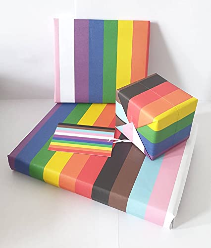 Progress Rainbow Pride Flag Wrapping Paper Eco Paper & Gift Tag - Pack of 2, 4 or 10 Pride Rainbow (Pack 10)