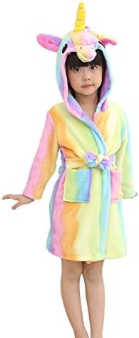 Kids Unicorn Robe Girls Soft Plush Bathrobe Novelty Hooded Nightgown Gift