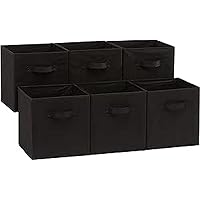 Amazon Basics Collapsible Fabric Storage Cubes Organizer with Handles, 10.5"x10.5"x11", Black - Pack of 6
