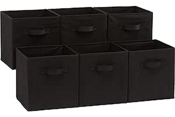 Amazon Basics Collapsible Fabric Storage Cubes Organizer with Handles, 10.5"x10.5"x11", Black - Pack of 6