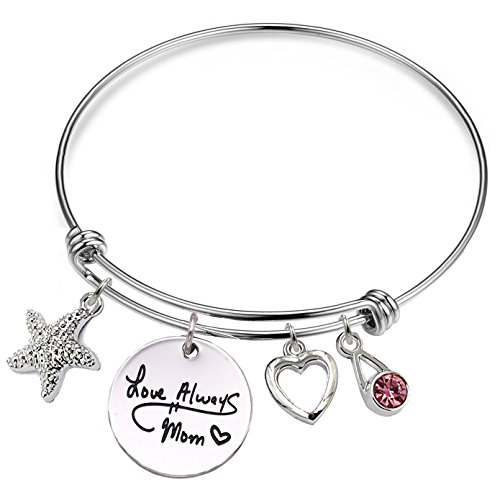 YOYONY Inspirational/motivational/LOVE/Memorial/Thankful/Beauty/Praise/Religious/Friendship Meaningful Message Charm Bracelets,Expandable Wire Bangle Bracelets. (Love always mom) - Thumbnail 4
