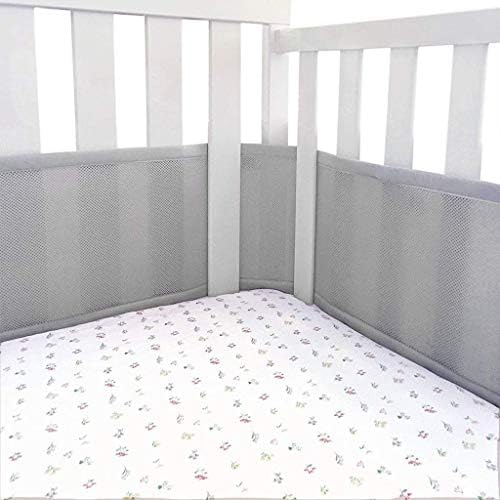 Crib Bumper Baby Bedding, Breathable Safe Mesh for Full-Size Crib,Mesh Crib Liner Crib Baby Bedding Nursery Set Prevent Baby from Getting Stuck in Crib Slats (Gray)