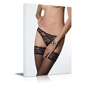 Canvas Prints Wall Art - Sexy Model Wearing Black Lace Lingerie - 12" x 18"