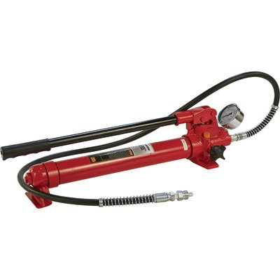 Strongway Hydraulic Pump with Gauge and Hose - 10-Ton Capacity