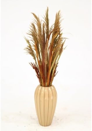 Distinctive Designs International 3500 Dried Grasses in Tan Ribbed Vase