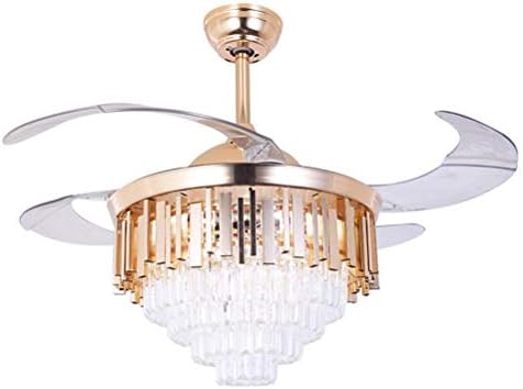 HN Lighting 42inch Fan Pendant Lighting, restaurant Ceiling Fans with Lamp, modern home LED crystal Fan chandelier, wall control switch, gold
