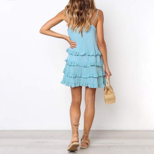 WoCoo Womens Sundress Casual Sleeveless Multi-Layer Ruffle Racerback Midi Dresses for Dailylife,Beach,Summer（Blue，X-Small(US-2) - Thumbnail 4