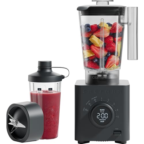 Chefman Obliterator 1.2L Smoothie Blender 1380W, Crushes Ice & Frozen Fruit | Stainless Steel Blade, Auto Blend, 600ml Travel Jar, Midnight