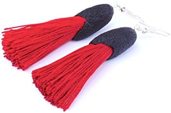 Black and red tassel earrings Christmas red lightweight jewellery Christmas gift for her teen girl mother girlfriend wife, faux silk cocoon shape polymer clay beads