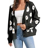 Women's Floral Print Cardigan Long Sleeve Open Front Button Down V Neck Knitted Sweaters