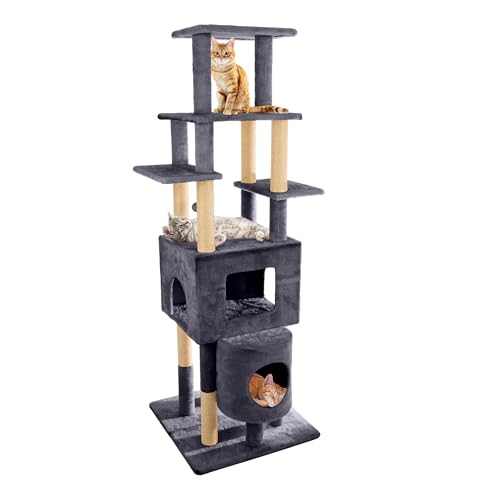 68” Tall Cat Tree Tower - Cat Tower with 2 Kitten Condos, Climbing Perches, 8 J…