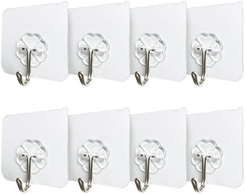 8pcs Hook for Kitchen Bathroom Ceiling Transparent Towel 18lb 8kgs Wall Seamless Waterproof Invisible Super Strong Adhesive Rotate 180 Degrees Magic Creative Hanger Heavy Duty