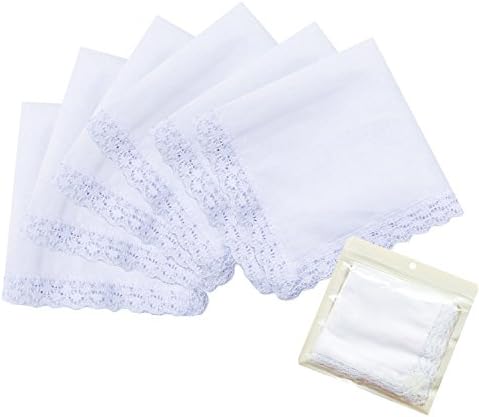 CoCoUSMWomens Handkerchiefs White Cottom Crochet Lace Bridal Wedding Hankies 6 Pieces