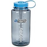 Nalgene 32oz Wide Mouth Everyday Water Bottle - 2 Pack (Grey with Blue Lid)