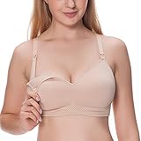 Gratlin Women's Full Cup Lightly Padded Wirefree Maternity Breastfeeding Nursing Bra Beige 40DD