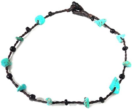 Handmade Anklet Turquoise Colour Black Beads Beach Boho (AK0003)