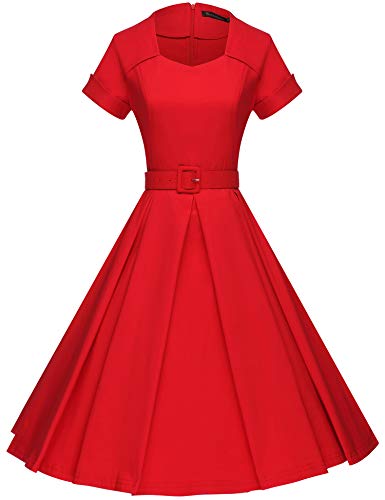 GownTown Women's 1950s Retro Vintage Party Swing Dress,Red,Small
