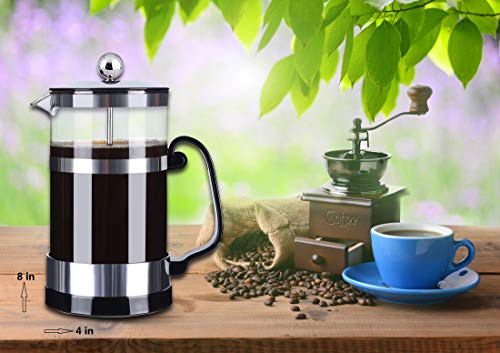 SmartHom French Press Coffee Maker 34 Oz 8 Cups, Particular Coffee Press & Tea Maker with Triple Filters and Durable Heat Resistant Glass (Silver)
