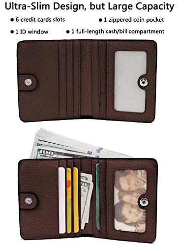 AINIMOER Small Leather Wallet for Women, Ladies Credit Card Holder RFID Blocking Women's Mini Bifold Pocket Purse, Coffee
