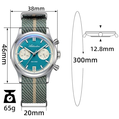 ADDIESDIVE Men’s 38mm Quartz Chronograph Watch, 100M Water-Resistant, BGW9 Luminous, 316L Stainless Steel, Nylon Strap, FKM, Rubber