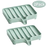 TOPSKY 2Pack Soap Dishes Waterfall, Soap Trays with Drain, Self Draining Soap Saver, Soap Holders for Bathroom and Kitchen (Green)