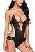 Avidlove Women V Halter Lingerie Lace Babydoll Mini Bodysuit One Piece Teddy Black M