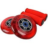 TGM Skateboards Replacement Razor Scooter Wheels, ABEC 7 Bearings, Handle Bar Grips (Red/Red)