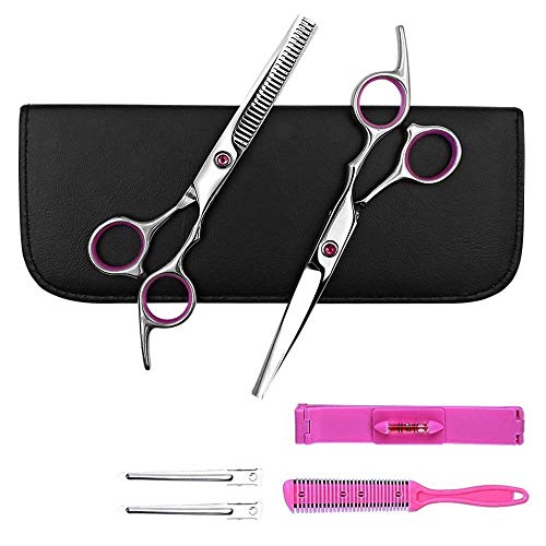 Family Hair Cutting Scissors 6.5" Stainless Steel Hair Scissors - Barber Thinning/Texturizing Scissors Set with Fine Adjustment Screwï¼ˆPinkï¼‰