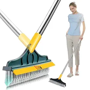 BRZONE Bathroom Cleaning Brush with Wiper - Effortlessly Clean and Wipe Surfaces with Long Handle V-Shape Scrubber with Squeegee 120 degreeRotating Magic Broom Brush for Cleaning Bathroom Wall (2 in 1)