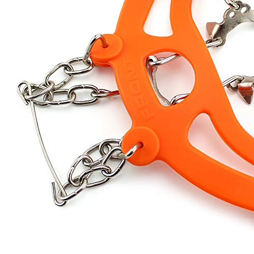 Ice Cleat Crampons And Tread ,Cleats for Walking, or Hiking on Snow and Ice,Cleat Over Shoe/Boot Anti Slip 10 Steel Crampon Slip-on Stretch Footwear (Orange, Large (US WOMEN:11-14/ MEN:8.5-13))