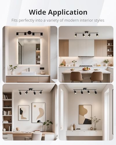 Gr4tec 4 Way Spotlights Ceiling Light, Adjustable Kitchen Lights Ceiling, Black Ceiling Light Fitting, Metal GU10 Spotlight bar for Hallway Bedroom, Bulb Not Included