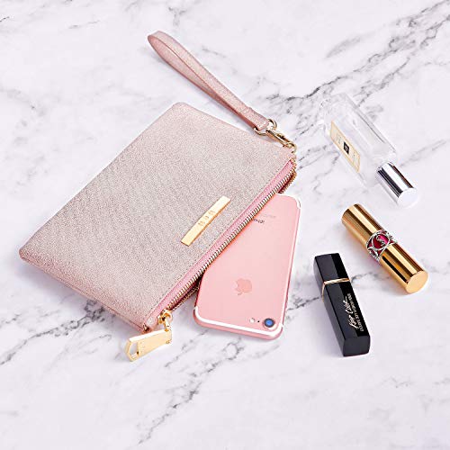 Womens Large Wristlet with Removable Strap, U+U Ladies Soft PU Leather Wallet with 6 Card Slots, Pink - Thumbnail 3