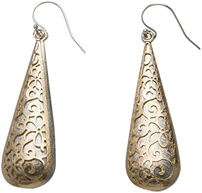 Takobia Women's Scratched Silver Plated &amp; Gold Flashed CutWork Two Part Teardrop Pendants - .925 Sterling Silver French Wire Earrings