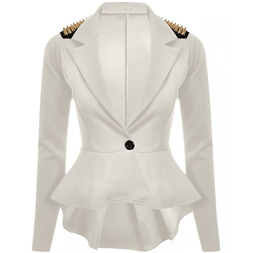 Forever Womens Long Sleeves Plain Spikes Shoulder Peplum Button Blazer