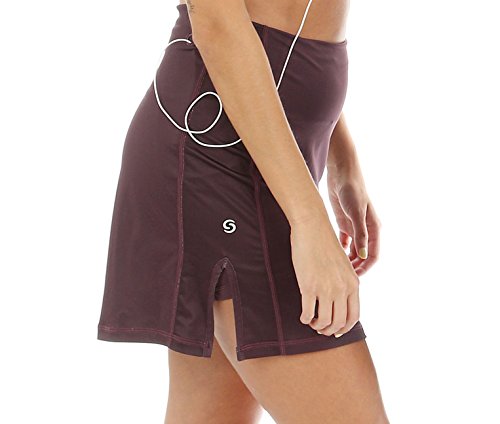 Active Skirt with Underneath Shorts, Mid-Length Skirt Shorts with Side and Waistband Pockets, Tummy Control (Medium, Plum)