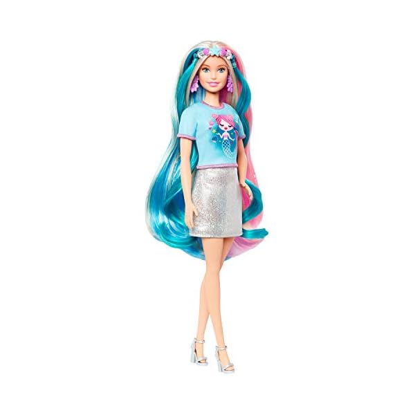 Barbie-Puppe, Einhorn-Barbie-Puppe mit Meerjungfrauenhaar und Einhorn-Haarkrönchen, Barbie-Accessoires, Barbie-Puppe inklusive, Geschenke für Kinder ab 3 Jahren,GHN04 – Bild 4