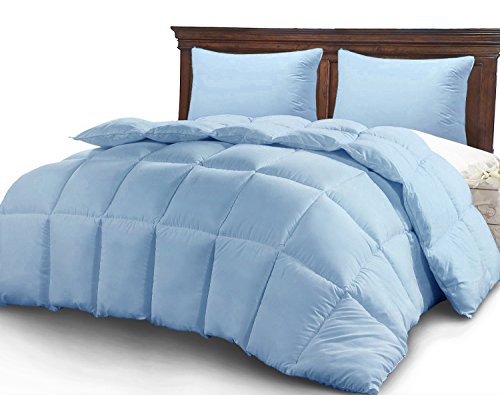 Best Queen Size Bed Light Blue Luxury Quilted Comforter for Women, Hypoallergenic Microfiber One-Piece Set, Fluffy Hotel Reversible Duvet Insert, -Winter Softer Than Goose Alternative Down Comforters